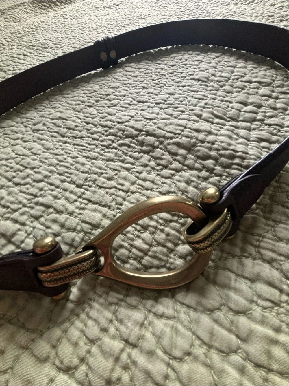 Brown Leather Belt w/ Gold Hook Hardware M/L - Picture 6 of 7